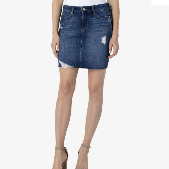 Liverpool Fray Edge distressed Denim Skirt in‎ Primrose Dark plus size 16/33 New - Picture 1 of 11